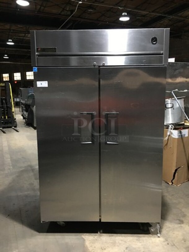 WOW! True 2 Door Stainless Steel Reach In Cooler! With Poly Coated Racks! Model TG2R-2S Serial 7610307! 115V 1 Phase! On Commercial Casters! 