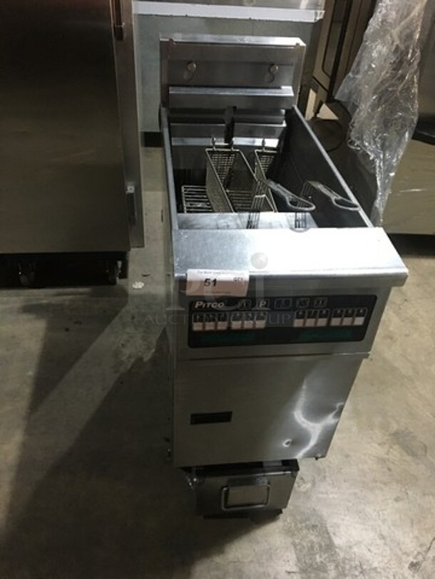 WOW! Pitco Soltice Electric Powered Deep Fat Fryer! With Oil Filter System! Digital Controlled Panel! Model SFSE14 Serial E08HA027570! 208V 3 Phase! On Commercial Casters! 