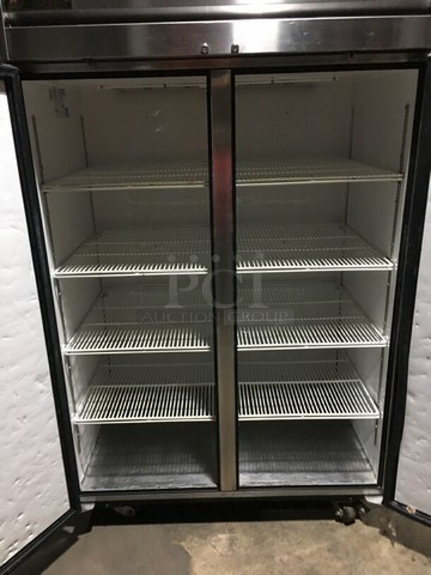 WOW! True 2 Door Stainless Steel Reach In Cooler! With Poly Coated Racks! Model TG2R-2S Serial 7610307! 115V 1 Phase! On Commercial Casters!  - Image 5 of 10