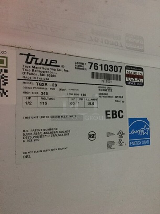 WOW! True 2 Door Stainless Steel Reach In Cooler! With Poly Coated Racks! Model TG2R-2S Serial 7610307! 115V 1 Phase! On Commercial Casters!  - Image 8 of 10