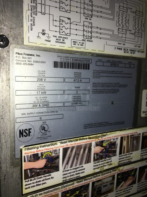 WOW! Pitco Soltice Electric Powered Deep Fat Fryer! With Oil Filter System! Digital Controlled Panel! Model SFSE14 Serial E08HA027570! 208V 3 Phase! On Commercial Casters!  - Image 9 of 11