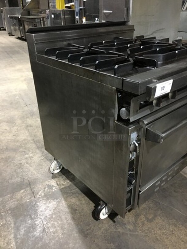 Nice! Jade Range Heavy Duty Commercial Natural Gas Powered WIDE BODY 4 Burner Range! With Full Size Oven Underneath! All S.S.!  On Commercial Casters!  - Image 2 of 11
