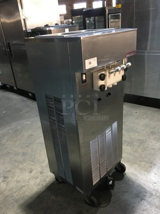 Wow! Saniserve 3 Handle Soft Serve Ice Cream Machine! Model A5271P Serial K131810! 208/230V 1 Phase! On Commercial Casters!  - Image 2 of 11