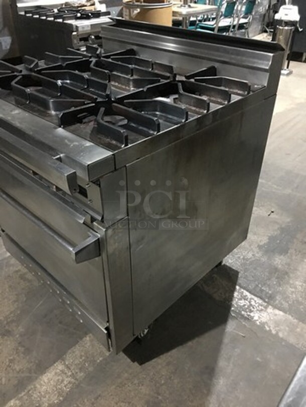Nice! Jade Range Heavy Duty Commercial Natural Gas Powered WIDE BODY 4 Burner Range! With Full Size Oven Underneath! All S.S.!  On Commercial Casters!  - Image 3 of 11