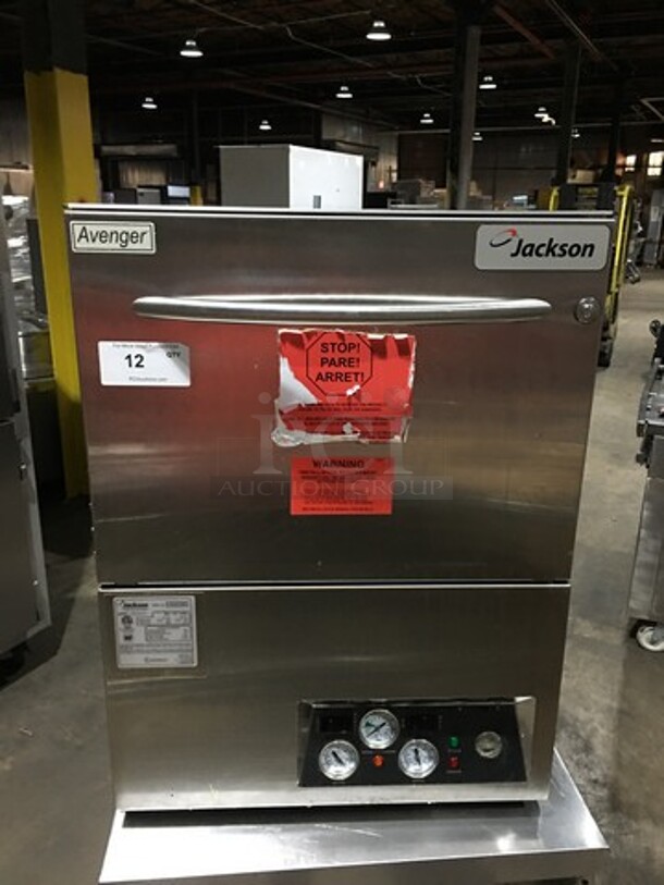 Amazing! Jackson All Stainless Steel Commercial Under The Counter HIGH TEMP Dishwasher! Avenger Series! Model AvengerHT Serial 12K277395! With Dish Rack! 208/230V 1 Phase! 