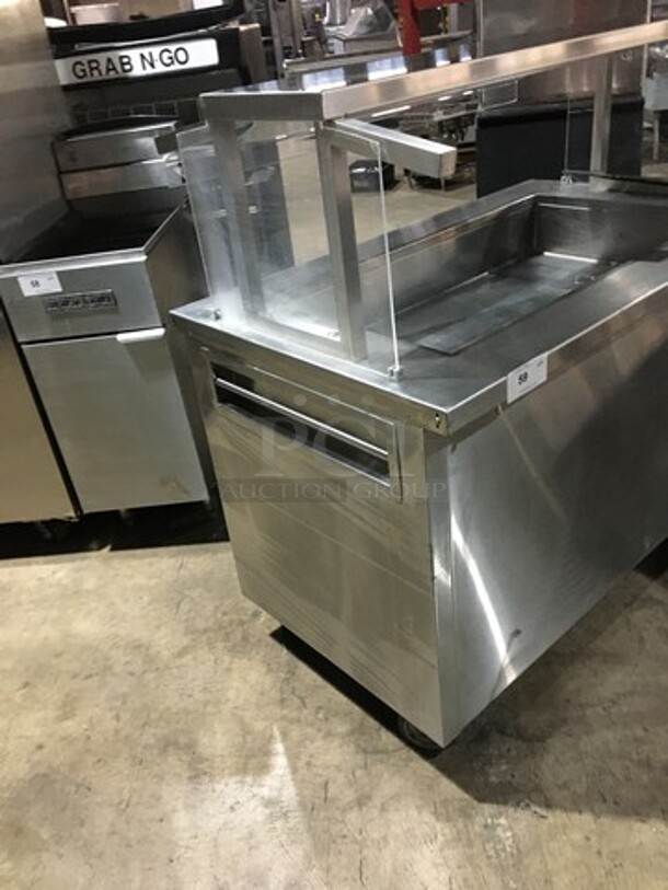 Delfield Refrigerated All Stainless Steel Refrigerated Cold Pan Salad Bar Island Merchandiser! With Sneeze Guard! Model KCSC50NU Serial 59213213M! 115V 1 Phase! On Commercial Casters!  - Image 2 of 12