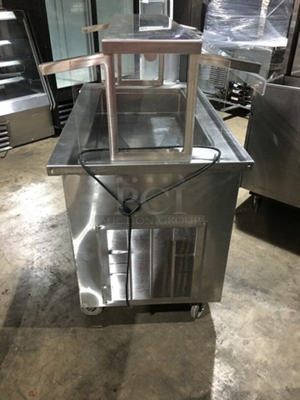 Delfield Refrigerated All Stainless Steel Refrigerated Cold Pan Salad Bar Island Merchandiser! With Sneeze Guard! Model KCSC50NU Serial 59213213M! 115V 1 Phase! On Commercial Casters!  - Image 3 of 12