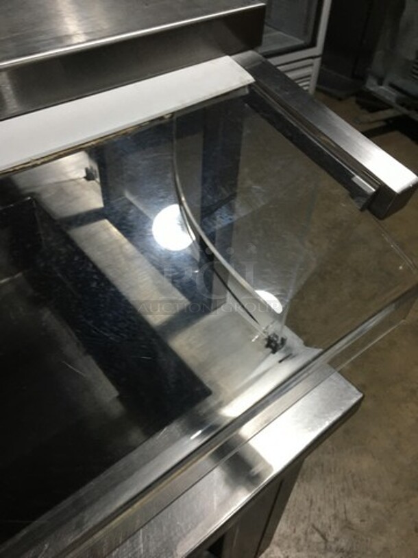 Delfield Refrigerated All Stainless Steel Refrigerated Cold Pan Salad Bar Island Merchandiser! With Sneeze Guard! Model KCSC50NU Serial 59213213M! 115V 1 Phase! On Commercial Casters!  - Image 8 of 12