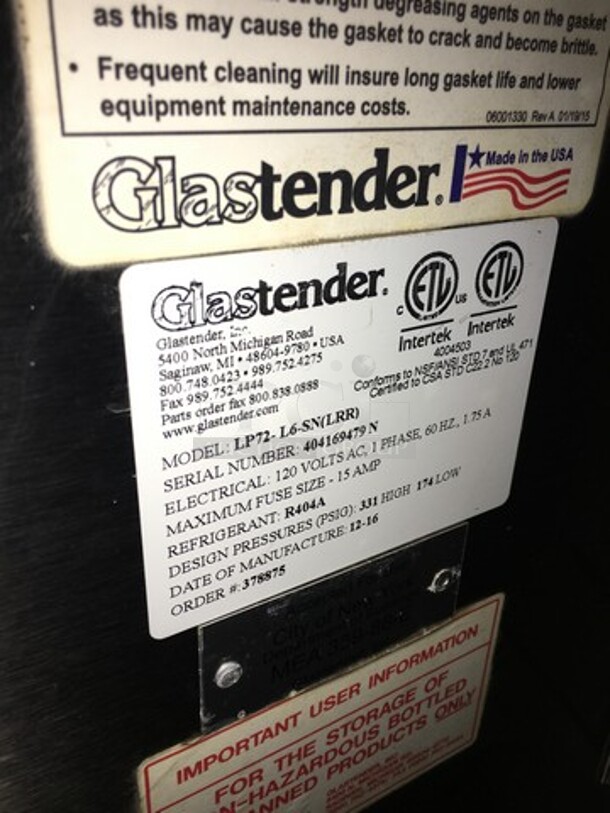 Nice! Glas Tender All Stainless Steel Refrigerated Bar Back Cooler! Model LP72-L6-SN Serial 404169479N! 120V 1 Phase! On Legs! Remote Compressor/No Compressor!  - Image 8 of 9