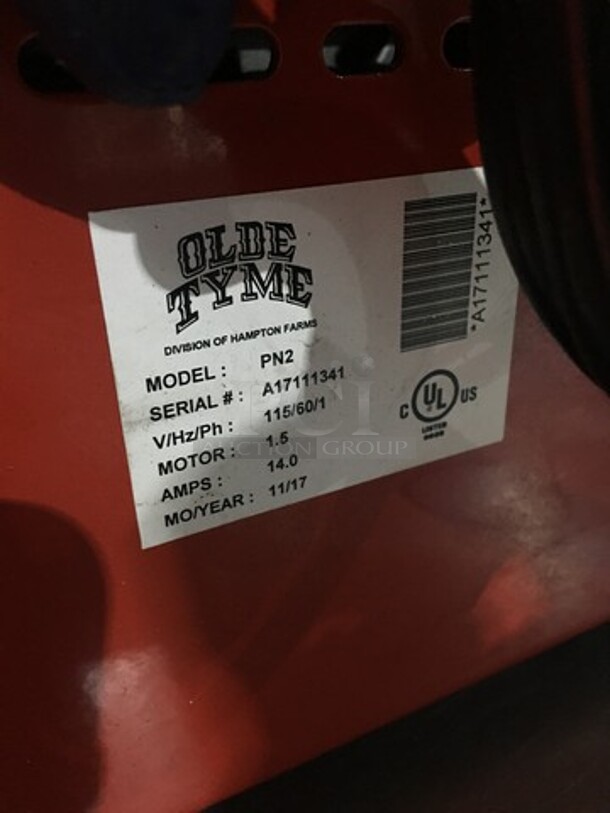 2017 Late Model! Old Tyme Peanut Grinder Machine! Model PN2 Serial A17111341! 115V 1 Phase!   - Image 7 of 8