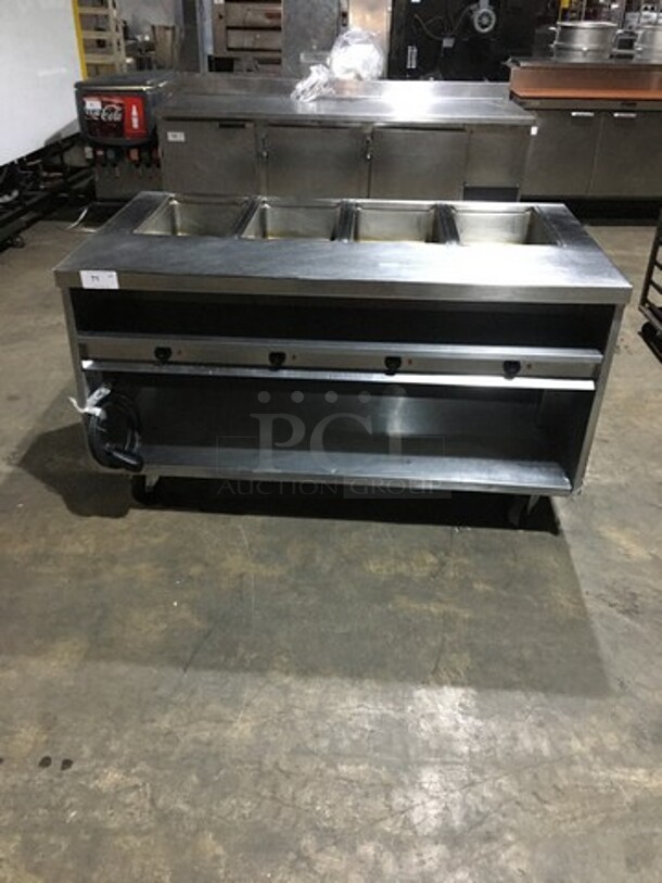 Fab! Delfield All Stainless Steel 4 Well Electric Powered Steam Table! Each Well Individually Controlled! Model F14E1460 Serial 1108150302174! On Commercial Casters! 208/230V 1 Phase! 