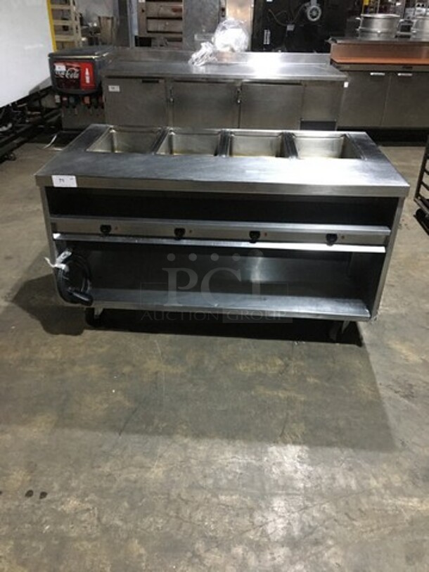 Fab! Delfield All Stainless Steel 4 Well Electric Powered Steam Table! Each Well Individually Controlled! Model F14E1460 Serial 1108150302174! On Commercial Casters! 208/230V 1 Phase!  - Image 1 of 9