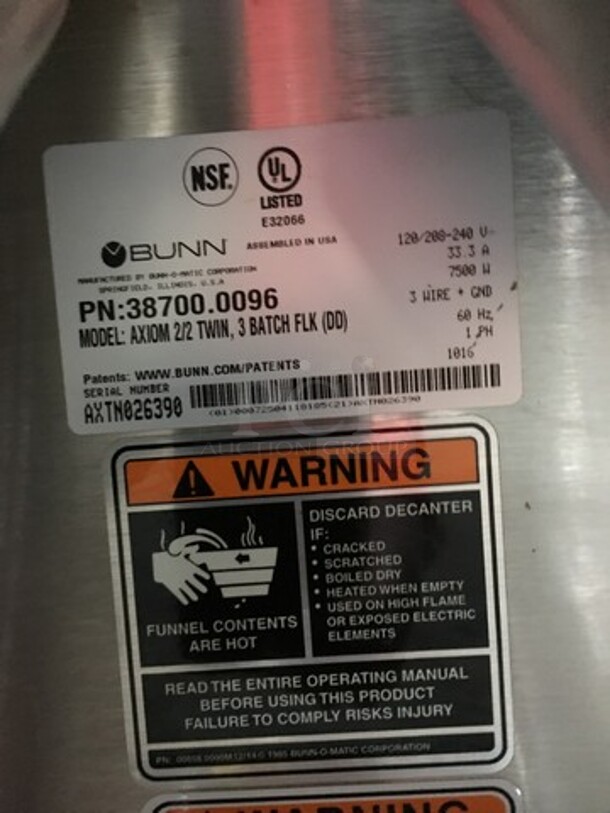 Nice! Bunn Dual Section 4 Pot Counter Top Coffee Brewer Machine! Digitally Controlled! Model AXIOM2/2 Twin Serial AXTN026390! 120/208/240V 1 Phase!  - Image 9 of 10