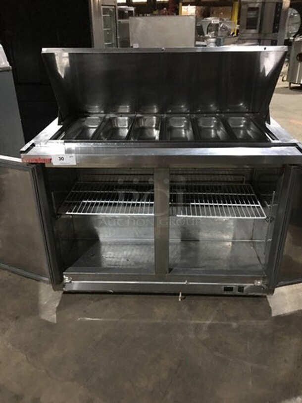 Universal Coolers All Stainless Refrigerated Mega Top Sandwich Prep Table! Model SCLM2 Serial D1607M707TSSU48K006! 110V 1 Phase! On Commercial Casters!  - Image 5 of 10
