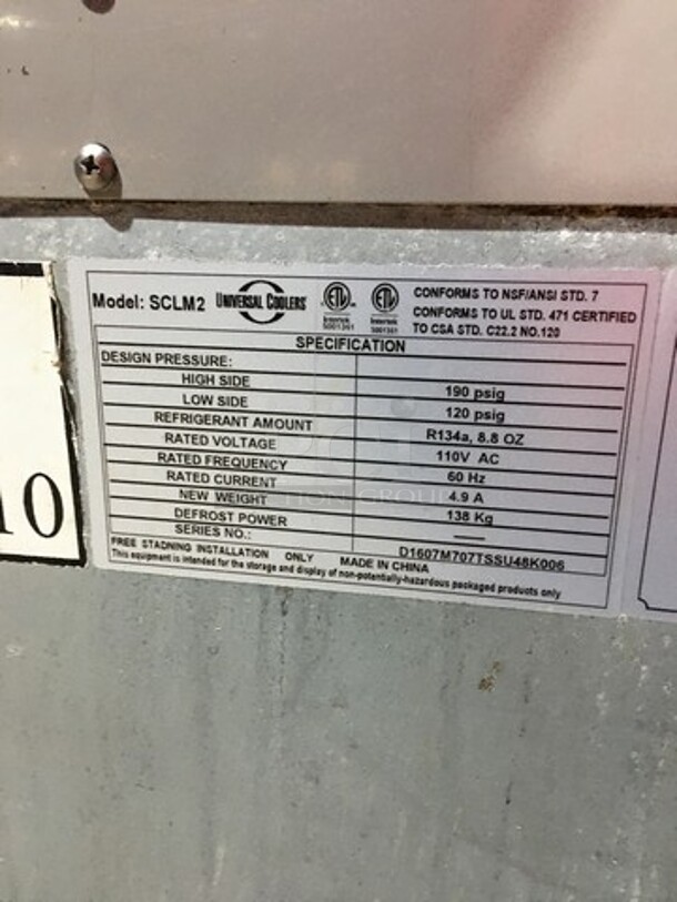 Universal Coolers All Stainless Refrigerated Mega Top Sandwich Prep Table! Model SCLM2 Serial D1607M707TSSU48K006! 110V 1 Phase! On Commercial Casters!  - Image 9 of 10
