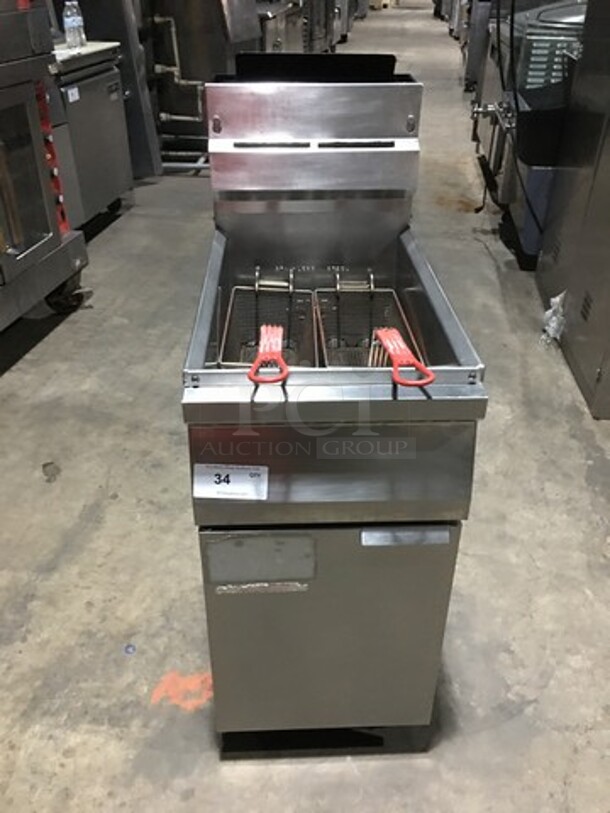 Pitco Natural Gas Powered 4 Burner 50Lbs Deep Fat Fryer! With 2 Metal Baskets! On Commercial Casters! 