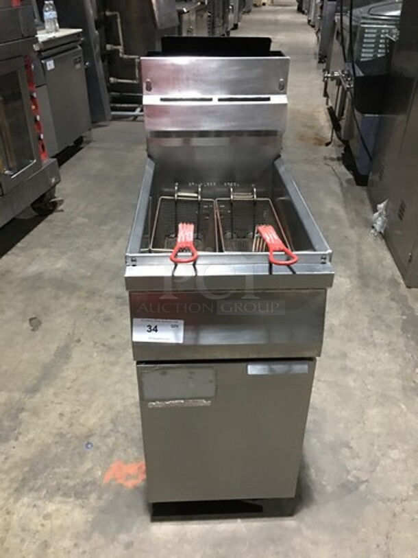 Pitco Natural Gas Powered 4 Burner 50Lbs Deep Fat Fryer! With 2 Metal Baskets! On Commercial Casters!  - Image 1 of 9