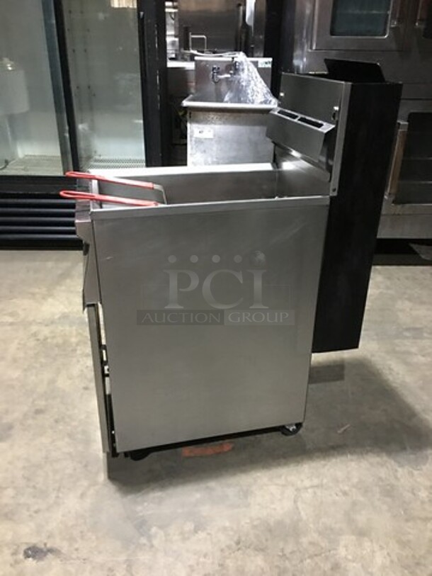 Pitco Natural Gas Powered 4 Burner 50Lbs Deep Fat Fryer! With 2 Metal Baskets! On Commercial Casters!  - Image 3 of 9