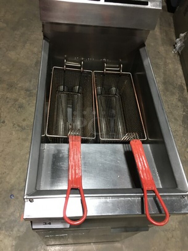 Pitco Natural Gas Powered 4 Burner 50Lbs Deep Fat Fryer! With 2 Metal Baskets! On Commercial Casters!  - Image 5 of 9
