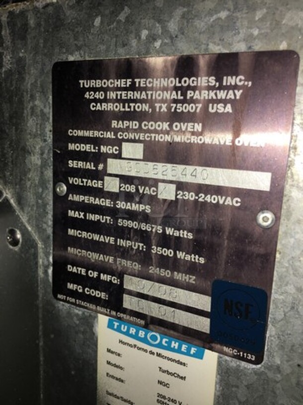 2008 Turbo Chef Counter Top Rapid Speed Oven! Model NGC Serial NGCD625440! 208/230V 1 Phase!  - Image 5 of 9