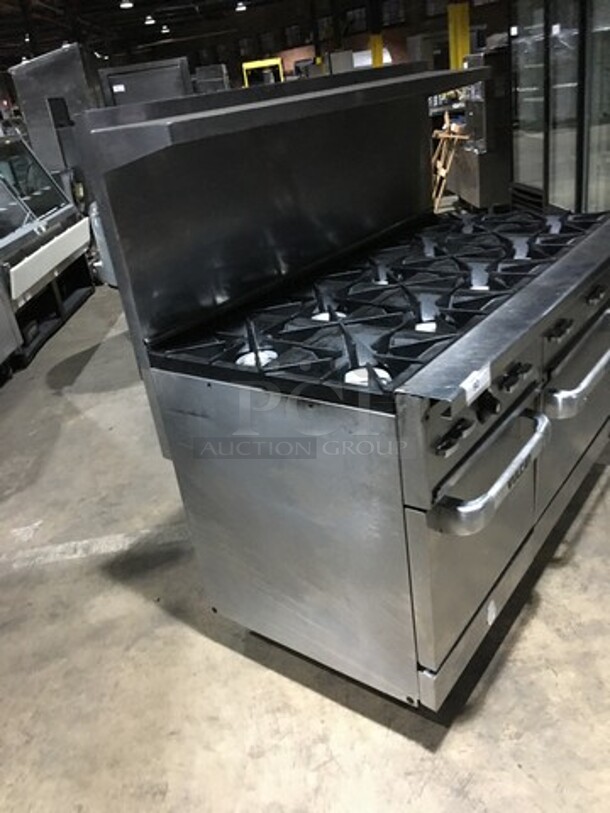 WOW! Vulcan Heavy Duty Commercial 10 Burner Range! With 2 Full Size Ovens Underneath! With All Stainless Steel Raised Backsplash & Salamander Shelf! With Metal Cooking Racks! On Commercial Casters!  - Image 2 of 11