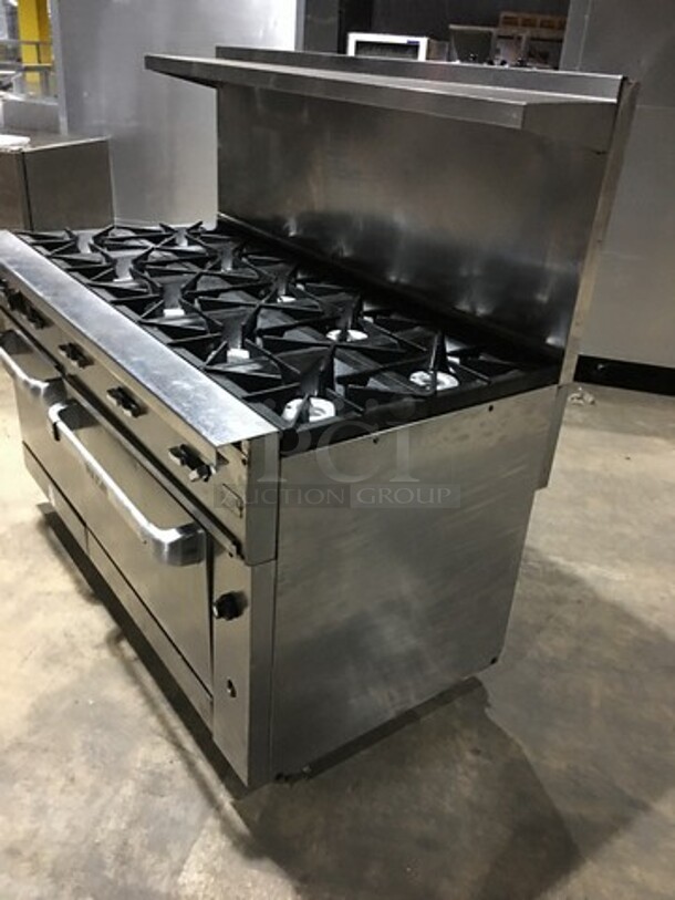 WOW! Vulcan Heavy Duty Commercial 10 Burner Range! With 2 Full Size Ovens Underneath! With All Stainless Steel Raised Backsplash & Salamander Shelf! With Metal Cooking Racks! On Commercial Casters!  - Image 3 of 11