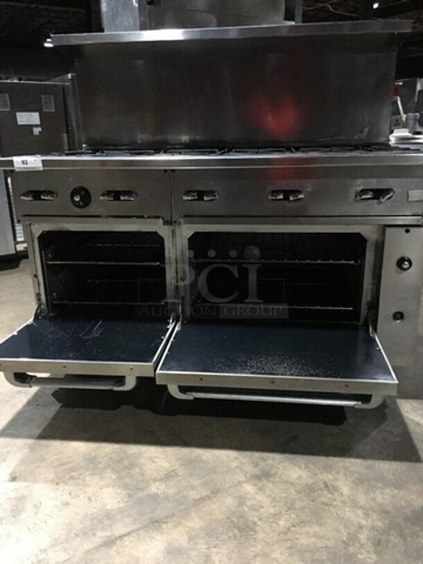 WOW! Vulcan Heavy Duty Commercial 10 Burner Range! With 2 Full Size Ovens Underneath! With All Stainless Steel Raised Backsplash & Salamander Shelf! With Metal Cooking Racks! On Commercial Casters!  - Image 7 of 11