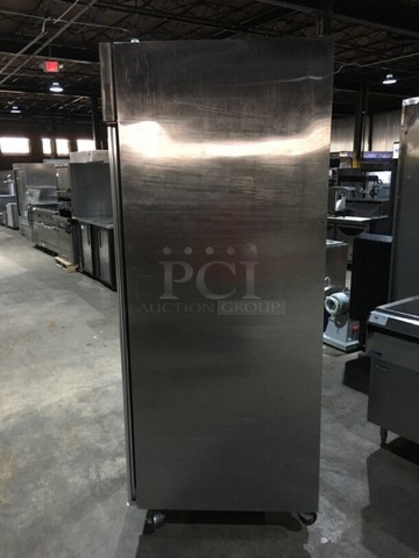 Sweet! Hoshizaki 3 Door Split Merchandiser! 2 Glass Door With 1 One Glass Door Reach In Freezer Merchandiser! With Poly Coated Racks! Model CR3B-FGY Serial D80090L! 115V 1 Phase! On Casters!   - Image 3 of 9