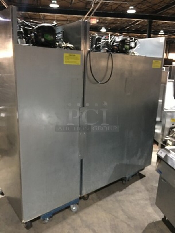 Sweet! Hoshizaki 3 Door Split Merchandiser! 2 Glass Door With 1 One Glass Door Reach In Freezer Merchandiser! With Poly Coated Racks! Model CR3B-FGY Serial D80090L! 115V 1 Phase! On Casters!   - Image 4 of 9