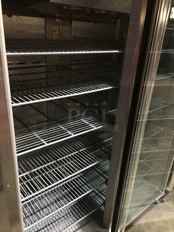 Sweet! Hoshizaki 3 Door Split Merchandiser! 2 Glass Door With 1 One Glass Door Reach In Freezer Merchandiser! With Poly Coated Racks! Model CR3B-FGY Serial D80090L! 115V 1 Phase! On Casters!   - Image 5 of 9