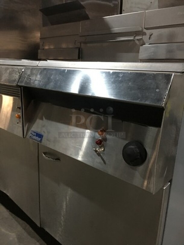 Nice! Pitco Dual 75LBS Natural Gas Powered 2 Bay Deep Fat Fryer! With Dump Station! Each Bay Is 5 Burners! With Oil Filter! Model F183S Serial 10-86AX20277SNPS! On Legs!  - Image 11 of 12