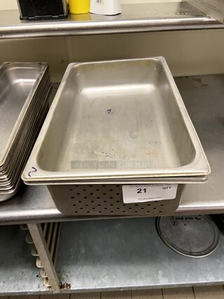 (2) Stainless Steel Pans.  One "Full x 4 Perforated"  one "Full x 4" 