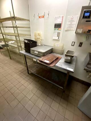 Stainless Steel Table. Galvanized legs and shelf. Fair condition.
