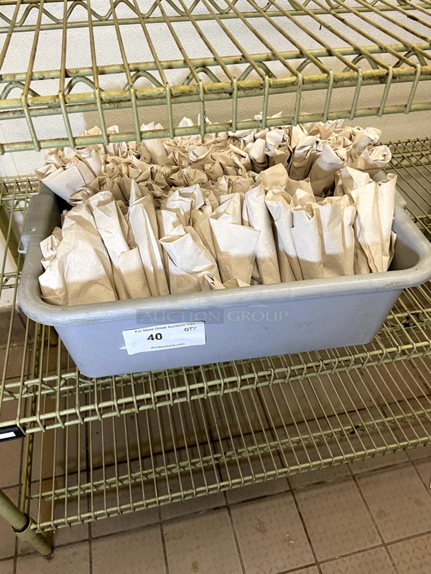 Tote of Plastic Cutlery Rollups