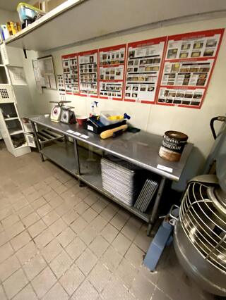 Stainless Steel Prep Table. 30" x 96". S/S legs and shelf. Solid condition.