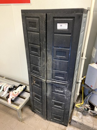 Plastic Storage Cabinet w/ Contents and Date Labels.