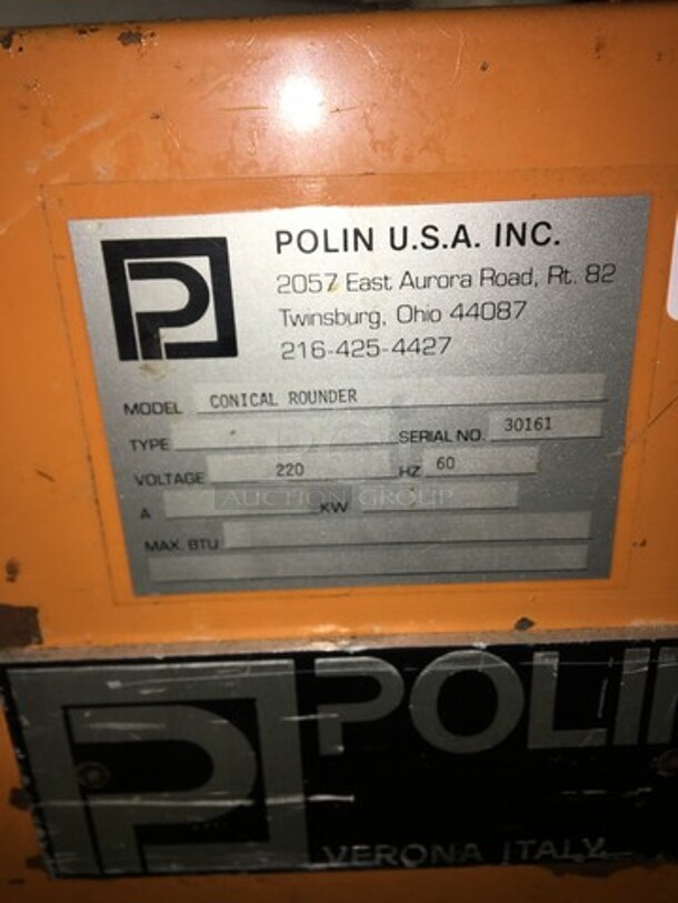 Nice! Polin Commercial Floor Style Conical Dough Rounder Machine! Model Conical Rounder Serial 30161! 220V! Not Tested! - Image 7 of 9