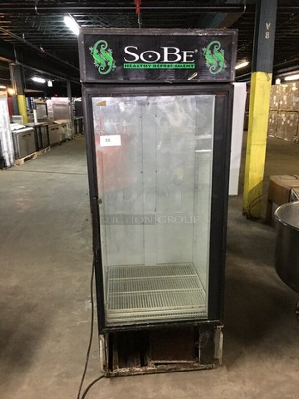 True Commercial Single Door Reach In Refrigerator Merchandiser! With Poly Coated Racks! Model GDM26 Serial 12981960! 115V 1Phase! Not Tested!