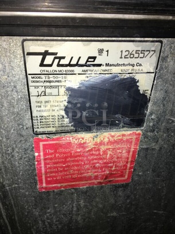 True Commercial Under The Counter Beer Bottle Cooler! With 2 Stainless Steel Sliding Top Doors! Model TD5018 Serial 1265577! 115V 1Phase! - Image 7 of 8