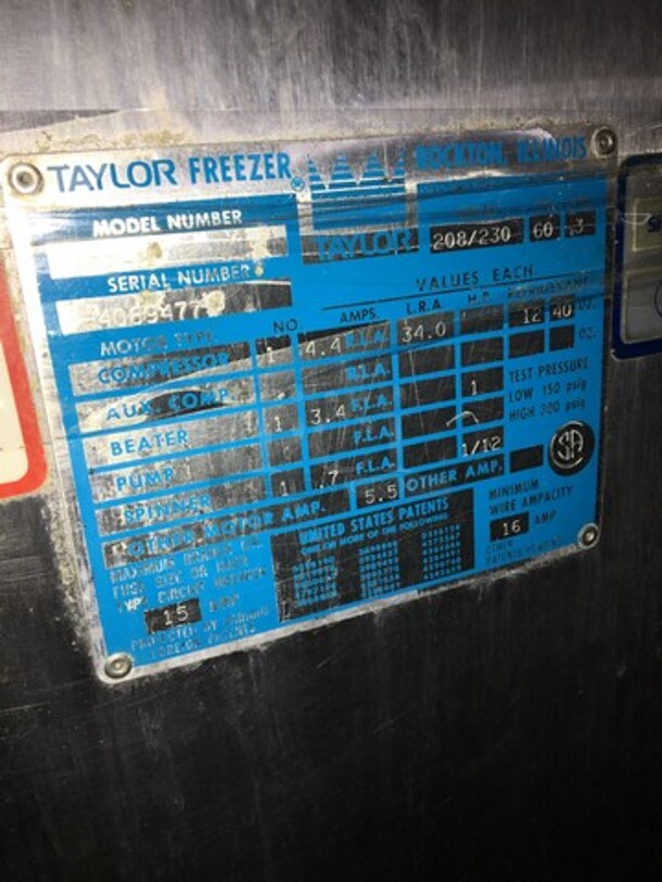 Great! Taylor Commercial Single Flavor Soft Serve Ice Cream Machine! All Stainless Steel! Model 45233 Serial H4089477! 208/230V 3Phase! On Casters! Not Tested! - Image 8 of 9