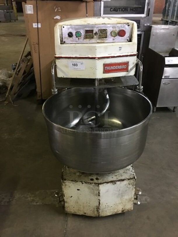 Thunderbird Commercial Heavy Duty Spiral Mixer! With 175 LB Dough Capacity! With Stainless Steel Bowl! Model ASP80 Serial 97443N! 220V 3 Phase! Not Tested!