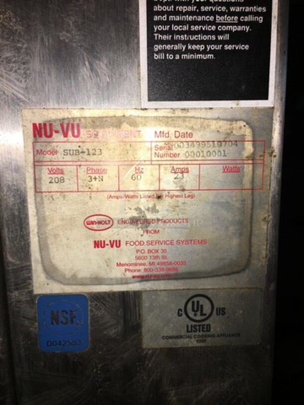Nuvu Subway Edition Double Deck Convection Oven/Proofer Combo! With View Through Doors! All Stainless Steel! Model SUB123 Serial 003499510704! 208V 3+N Phase! On Commercial Casters! - Image 8 of 9