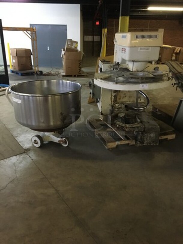 Diosna Commercial Floor Style Heavy Duty Spiral Mixer! With Stainless Steel Bowl On Casters! Model SP240AF Serial 98924396! 480V! Not Tested!