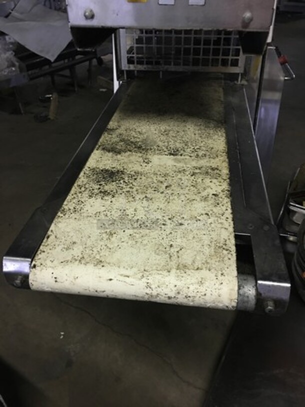 Nice! Koenig Floor Style Dough Sheeting Line!  Compact Dough Sheeting Machine For Various Buns - Triangular, Angular, & Rhombic! Model Teigbandmaschine Serial 3230017! All Stainless Steel Body! On Commercial Casters!  - Image 5 of 12
