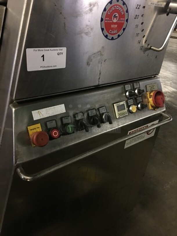 Nice! Koenig Floor Style Dough Sheeting Line!  Compact Dough Sheeting Machine For Various Buns - Triangular, Angular, & Rhombic! Model Teigbandmaschine Serial 3230017! All Stainless Steel Body! On Commercial Casters!  - Image 7 of 12