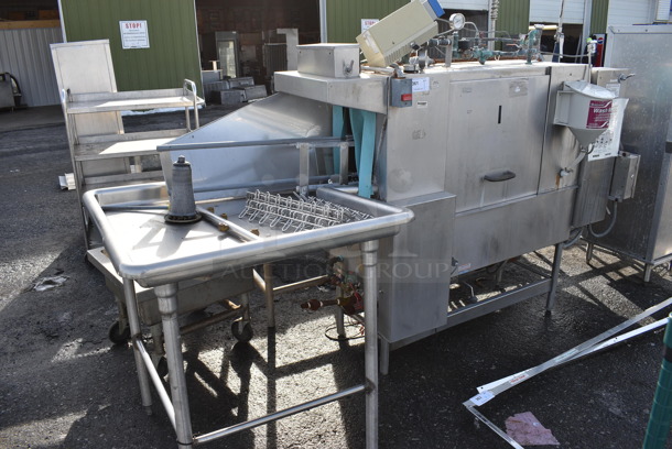 FANTASTIC! Insinger Stainless Steel Commercial Conveyor Speed Rack Dishwasher w/ Left Side Clean Side Dish Table. 200-230/480 Volts, 3 Phase. 98x28x61.5