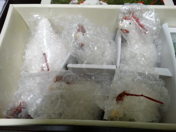BRAND NEW IN BOX! Lot of 6 Les Poules Ceramic White Colored Chicken Ornaments By Catherine Hunter. Includes 5x3x3 - Image 3 of 12