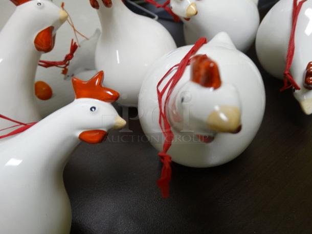 BRAND NEW IN BOX! Lot of 6 Les Poules Ceramic White Colored Chicken Ornaments By Catherine Hunter. Includes 5x3x3 - Image 9 of 12