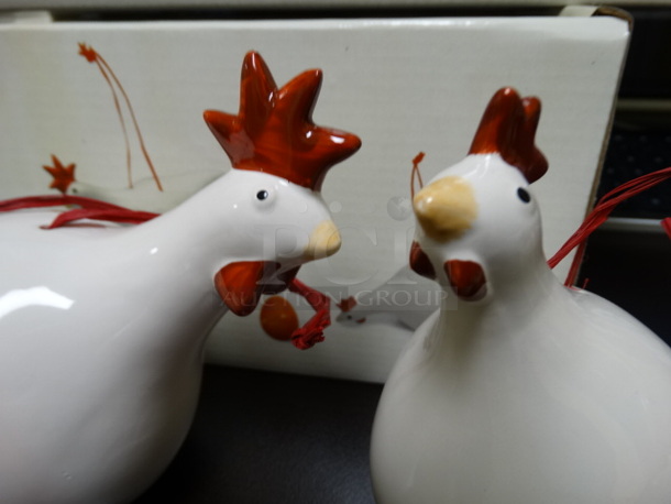BRAND NEW IN BOX! Lot of 6 Les Poules Ceramic White Colored Chicken Ornaments By Catherine Hunter. Includes 5x3x3 - Image 10 of 12