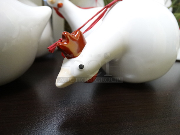 BRAND NEW IN BOX! Lot of 6 Les Poules Ceramic White Colored Chicken Ornaments By Catherine Hunter. Includes 5x3x3 - Image 11 of 12